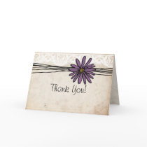 Vintage Purple Daisy Wedding Thank You Note Greeting Cards