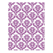Vintage Purple Damask Pattern Post Cards