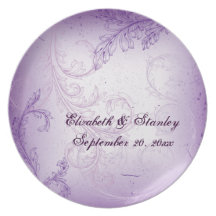 Vintage purple scroll leaf wedding keepsake plate