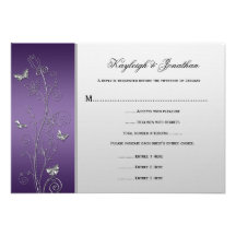 Vintage Purple Silver Floral Butterflies RSVP Personalized Invite