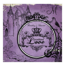 Vintage Purple Unconditional Love Wedding Invite