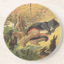 Vintage Puss in Boots Fairy Tale Carl Offterdinger Beverage Coasters