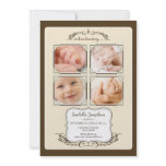 Vintage Quad Photo 5x7" Taupe Birth Announcement invitations