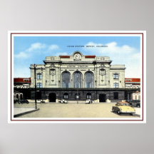 Vintage railroad, Denver union station, taxis Posters
