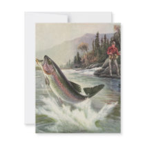 Vintage Rainbow Trout and Fisherman Personalized Announcements
