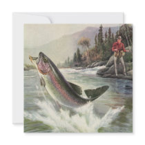 Vintage Rainbow Trout and Fisherman Custom Announcement