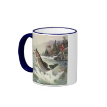 Vintage Rainbow Trout and Fisherman Coffee Mugs