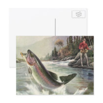 Vintage Rainbow Trout and Fisherman Post Card