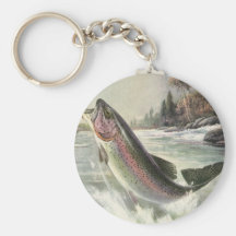 Vintage Rainbow Trout Fish Fisherman Fishing Keychain