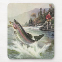 Vintage Rainbow Trout  Fish Fisherman Fishing Mousepad