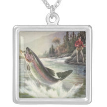 Vintage Rainbow Trout  Fish Fisherman Fishing Necklaces