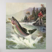 Vintage Rainbow Trout  Fish Fisherman Fishing Print