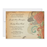 Vintage red brown floral swirls wedding invitation