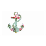 Vintage Red Pink Green Floral Pattern Anchor Business Card Template