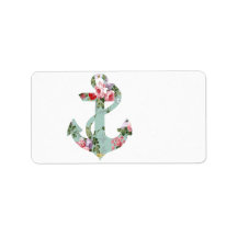 Vintage Red Pink Green Floral Pattern Anchor Custom Address Labels