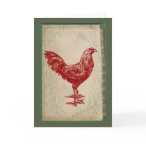 Vintage Red Rooster Shabby Chic Grunge Chicken Cards
