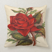 Vintage Red Rose Pillow