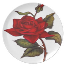 Vintage Red Rose Plate