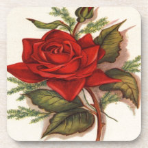 Vintage, Red Rose, Wife Birthday, Beverage Coaster