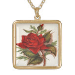 Vintage, Red Rose, Wife Birthday Custom Necklace