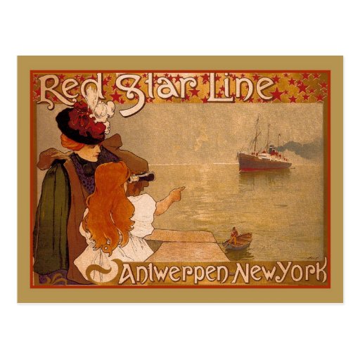 Vintage Red Star line Travel ad Postcards