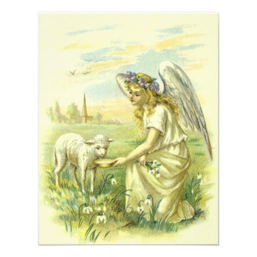 Vintage Religion Easter, Victorian Angel with Lamb Custom Invitation