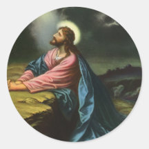 Vintage Religion, Jesus Christ Praying, Gethsemane Round Stickers