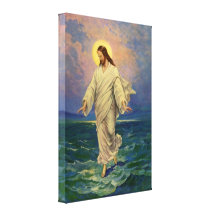 Vintage Religion, Jesus Walking on Water Portrait Gallery Wrap Canvas