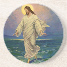 Vintage Religion, Jesus Walking on Water Portrait Coaster