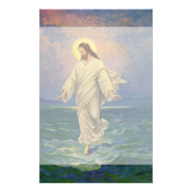 Vintage Religion, Jesus Walking on Water Portrait Customized Stationery