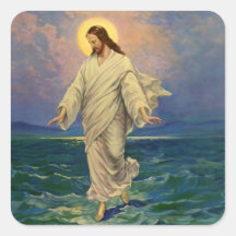 Vintage Religion, Jesus Walking on Water Portrait Sticker