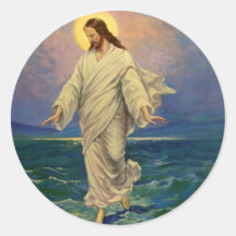 Vintage Religion, Jesus Walking on Water Portrait Round Stickers