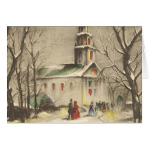 Vintage Religious Christmas, Church, Snow, Winter Greeting Card