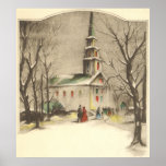 Vintage Religious Christmas, Church, Snow, Winter Print