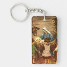 Vintage Religious Christmas, Nativity, Baby Jesus Rectangular Acrylic Key Chains