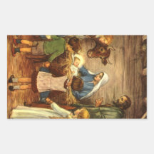 Vintage Religious Christmas, Nativity, Baby Jesus Rectangular Sticker