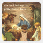 Vintage Religious Christmas, Nativity Bookplate Sticker