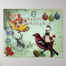 Vintage Retro Christmas Collage Poster