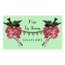 vintage retro cosmetologist hair stylist rose mint business card