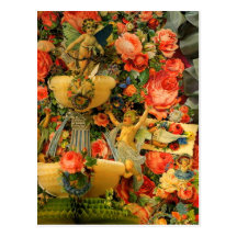 Vintage Retro Cupids In Garden Valentine Card Post Cards