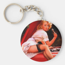 Vintage Retro Gil Elvgren Car Mechanic Pinup Girl Key Chain