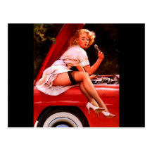 Vintage Retro Gil Elvgren Car Mechanic Pinup Girl Post Card