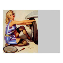 Vintage Retro Gil Elvgren Car Mechanic Pinup Girl Post Card