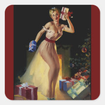 Vintage Retro Gil Elvgren Christmas Eve Pinup girl Square Stickers