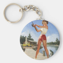 Vintage Retro Gil Elvgren Fishing Pinup Girl Key Chains