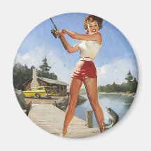 Vintage Retro Gil Elvgren Fishing Pinup Girl Magnet
