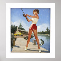 Vintage Retro Gil Elvgren Fishing Pinup Girl Poster