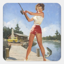 Vintage Retro Gil Elvgren Fishing Pinup Girl Stickers