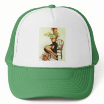 Vintage retro Gil Elvgren Knitting Pin Up Girl Trucker Hats