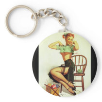 Vintage retro Gil Elvgren Knitting Pin Up Girl Key Chain